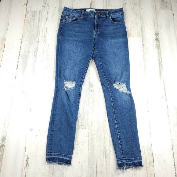 DL1961 Denim - DL1961 Margaux Instasculpt Ankle Skinny Cracked Blue Jeans Size 28 (30x28) EUC